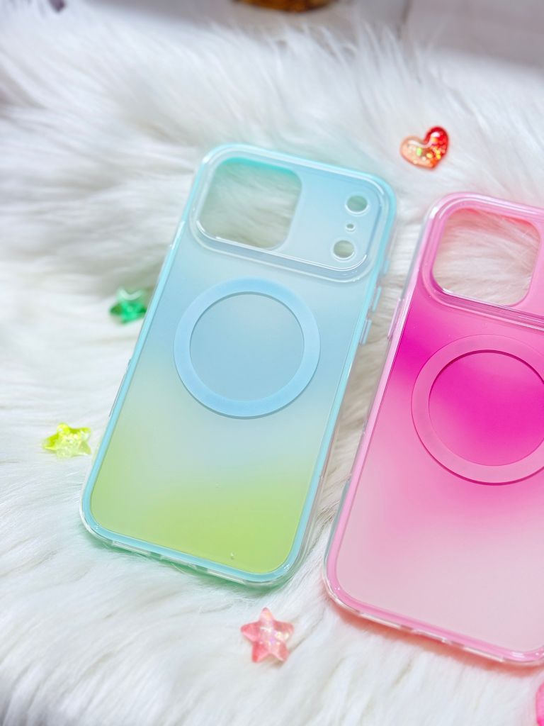 Case Ốp điện thoại iPhone Ombre Hồng Trắng Có Nút Control Magsafe iPhone 13/14/15/16/17Pro/Promax