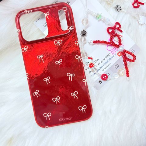 Case Ốp điện thoại iPhone Nơ Trắng Nhỏ Nền Đỏ Orange iPhone 13/14/15/16/17 Pro/Promax