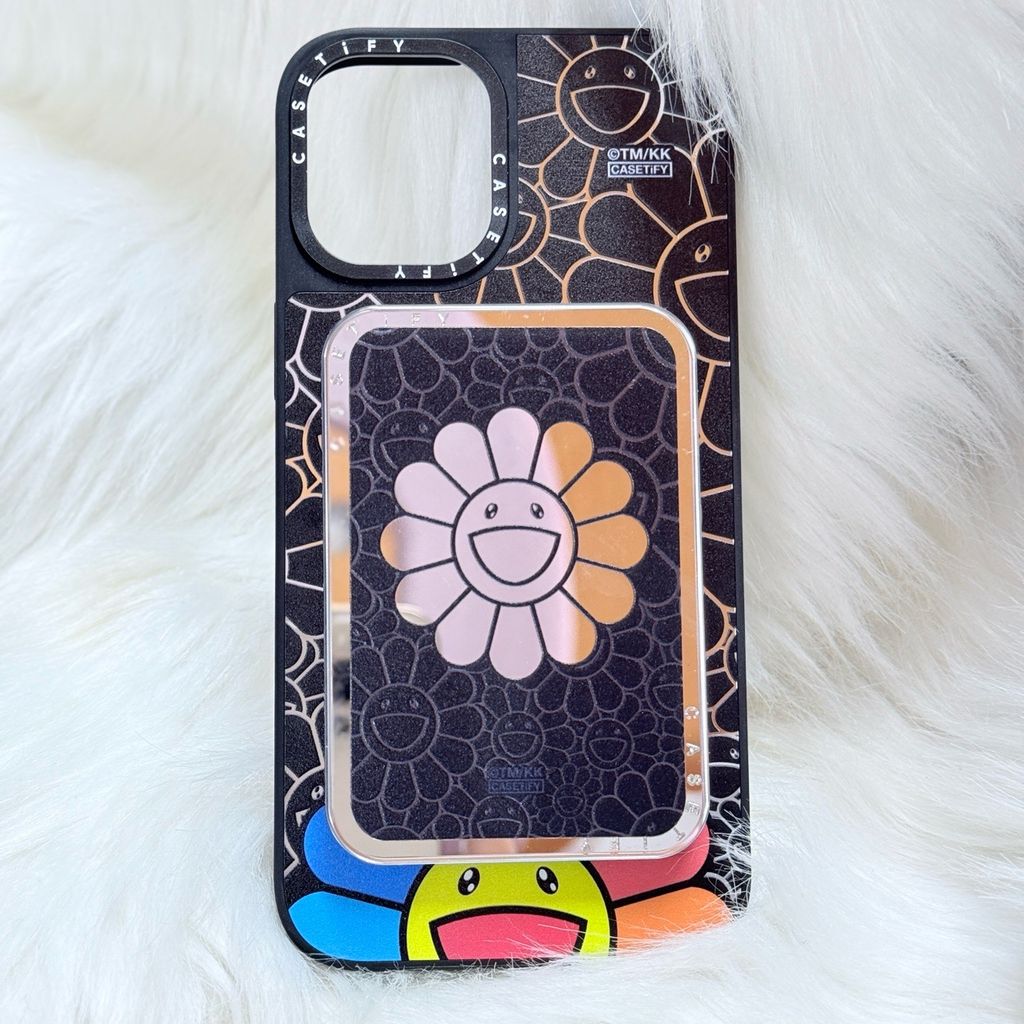 Case Ốp Điện thoại iPhone Hoa Cười Nhiều Màu Nền Đen x Murakami Flower Mirror CaseTify iPhone 17/16/Promax