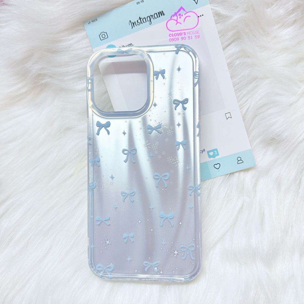 Case Ốp điện thoại iPhone Nơ Xanh Dương Hologram Bling Bling iPhone 13/14/15/16/Pro/Promax