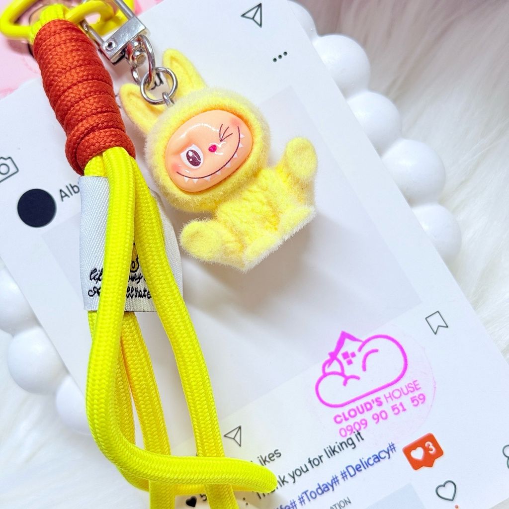 Dây đeo ngắn móc tay LABUBU chất dù giữ điện thoại màu phối trơn ( DÂY NGẮN) - kèm móc hoạt hình