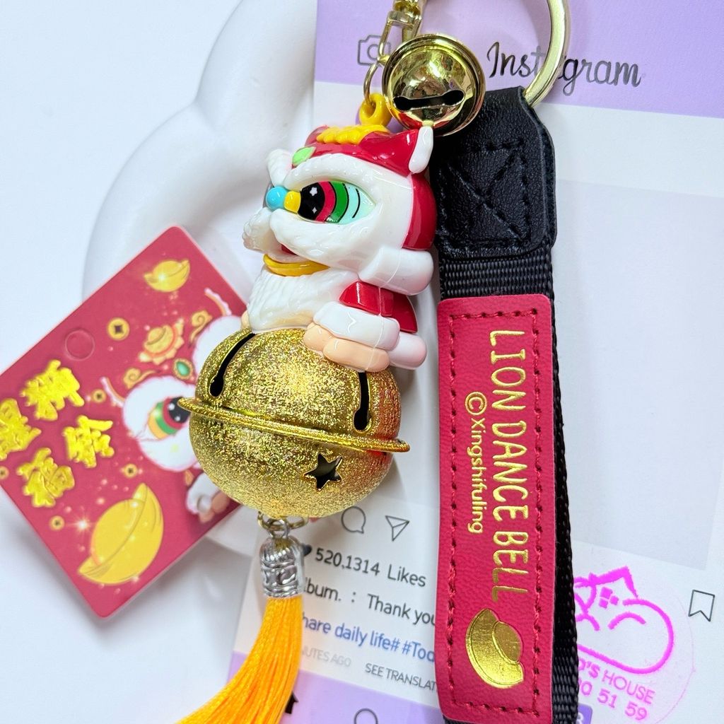 Móc Khóa Ông Lân Ôm Chuông Lớn Đỏ Tết