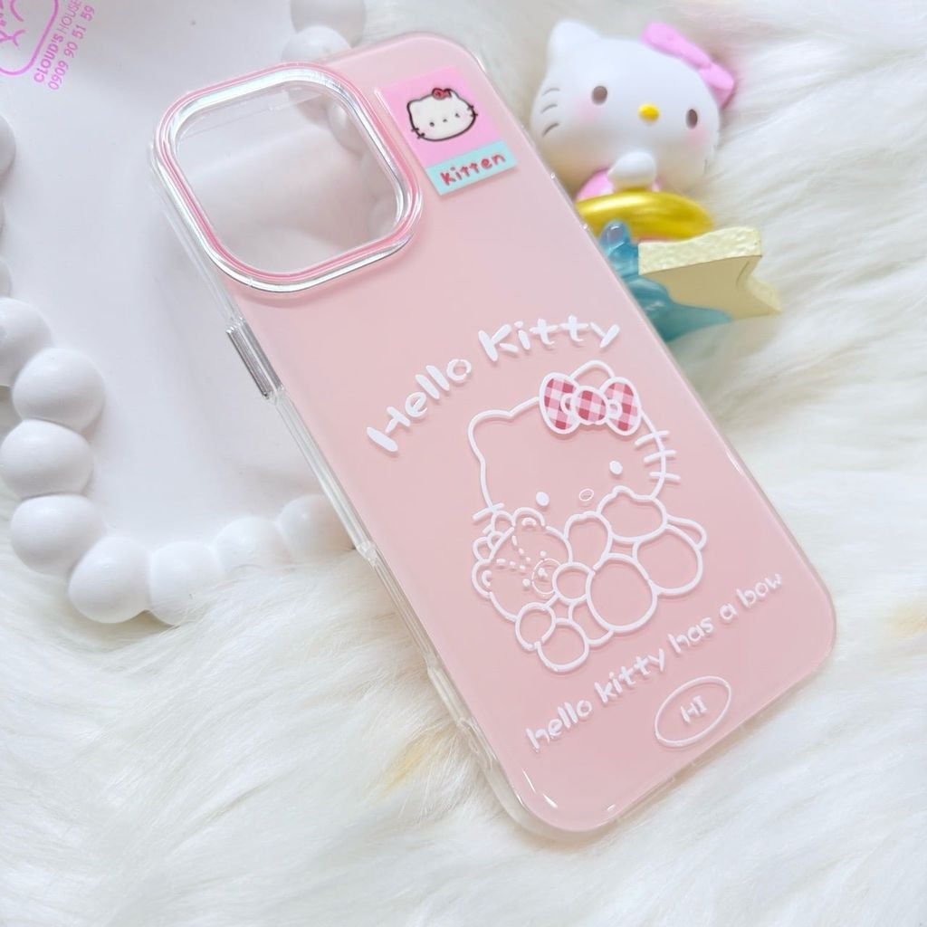 Case Ốp điện thoại iPhone Hello Kitty Hồng Pastel ánh nhũ Kute iPhone 13/14/15/16/17/Pro/Promax (Kitten)