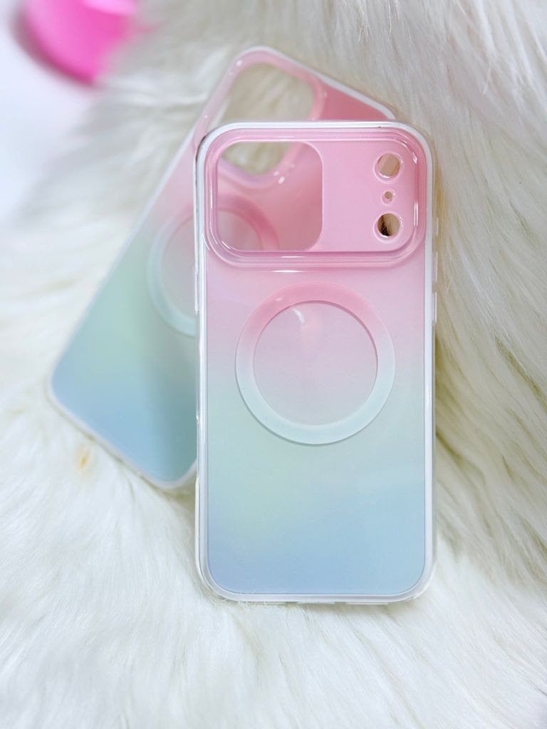 Case Ốp điện thoại iPhone Ombre Hồng Xanh Có Nút Control Magsafe iPhone 13/14/15/16/17Pro/Promax