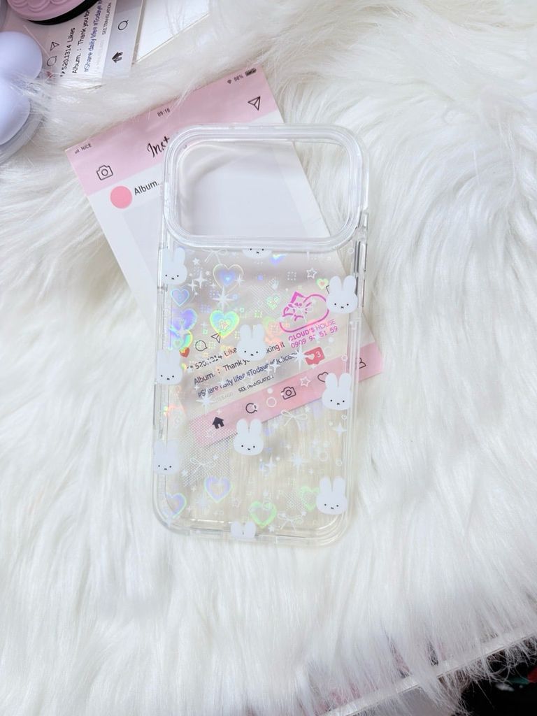 Case Ốp điện thoại iPhone Bling Bling ánh tim bé Thỏ kute viền camera lấp la lấp lánh iPhone 13/14/15/16/17Pro/Promax