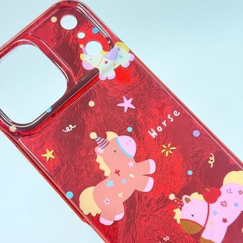 Case Ốp điện thoại iPhone Ngựa Good Luck To You Ánh Xà Cừ Đỏ iPhone 13/14/15/16/17Pro/Promax- TẾT