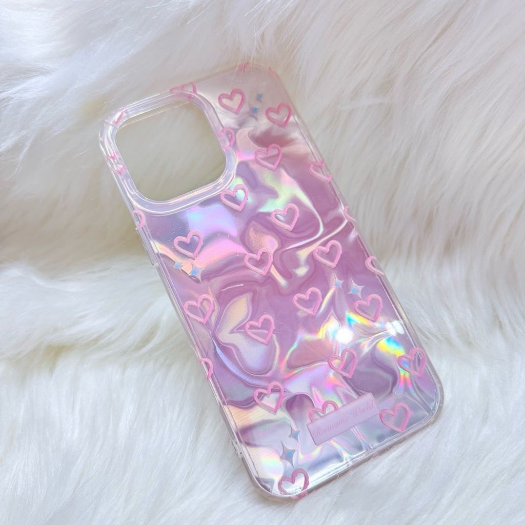 Case Ốp điện thoại iPhone Tim Hồng Ánh Bạc Hồng Hologram iPhone 12/13/14/15/16/Pro/Promax
