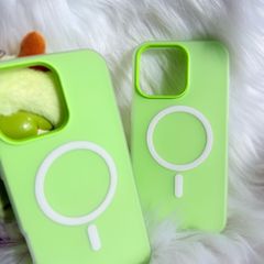 Case Ốp điện thoại iPhone Magsafe Trơn 2 Lớp Basic màu Xanh Dạ Quang iPhone 13/14/15/16/Pro/Promax