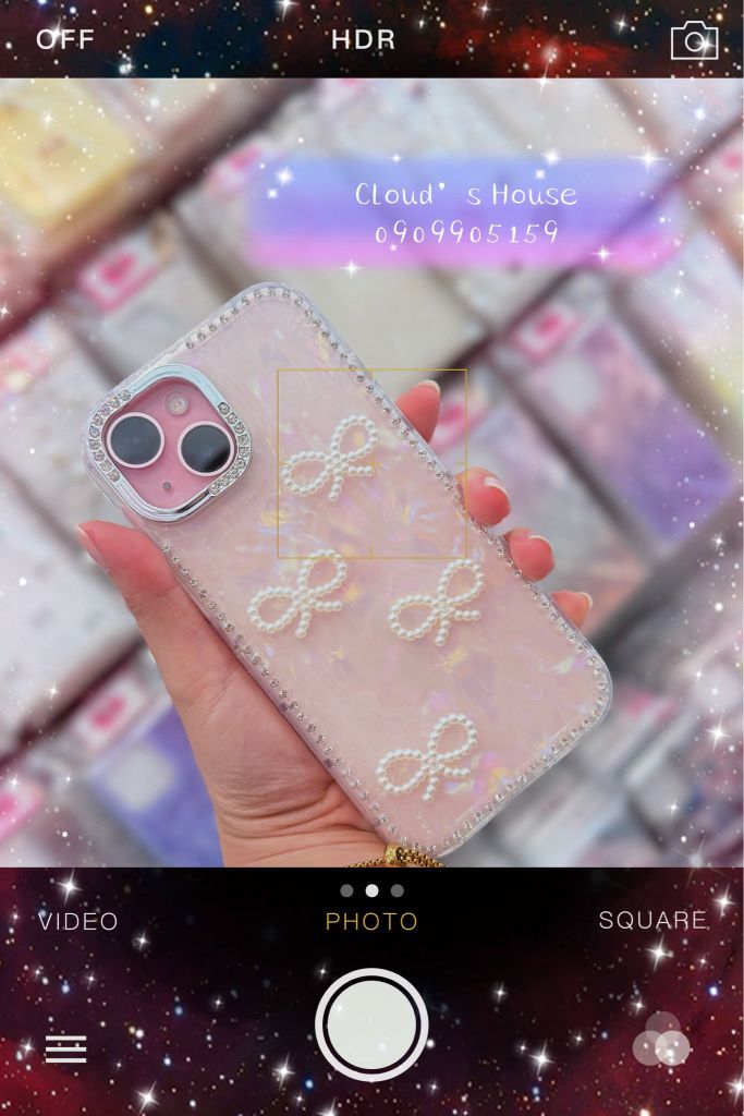 Case Ốp điện thoại iPhone Nơ Trắng Trong Ánh Xà Cừ Đính Đá Case iPhone 12/13/14/15/16/Pro/Promax