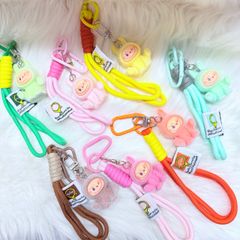 Dây đeo ngắn móc tay LABUBU chất dù giữ điện thoại màu phối trơn ( DÂY NGẮN) - kèm móc hoạt hình