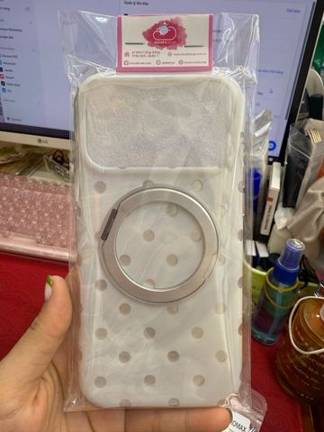 Case Ốp điện thoại iPhone ốp trắng chấm bi vòng MagSafe Case iPhone 13/14/15/16/17/Pro/Promax