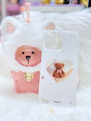 Case Ốp điện thoại iPhone Trắng Gấu Nâu Nơ Sao Cherry Freedom Có Nút Control Viền Camera Bling Bling iPhone 13/14/15/16/17Pro/Promax