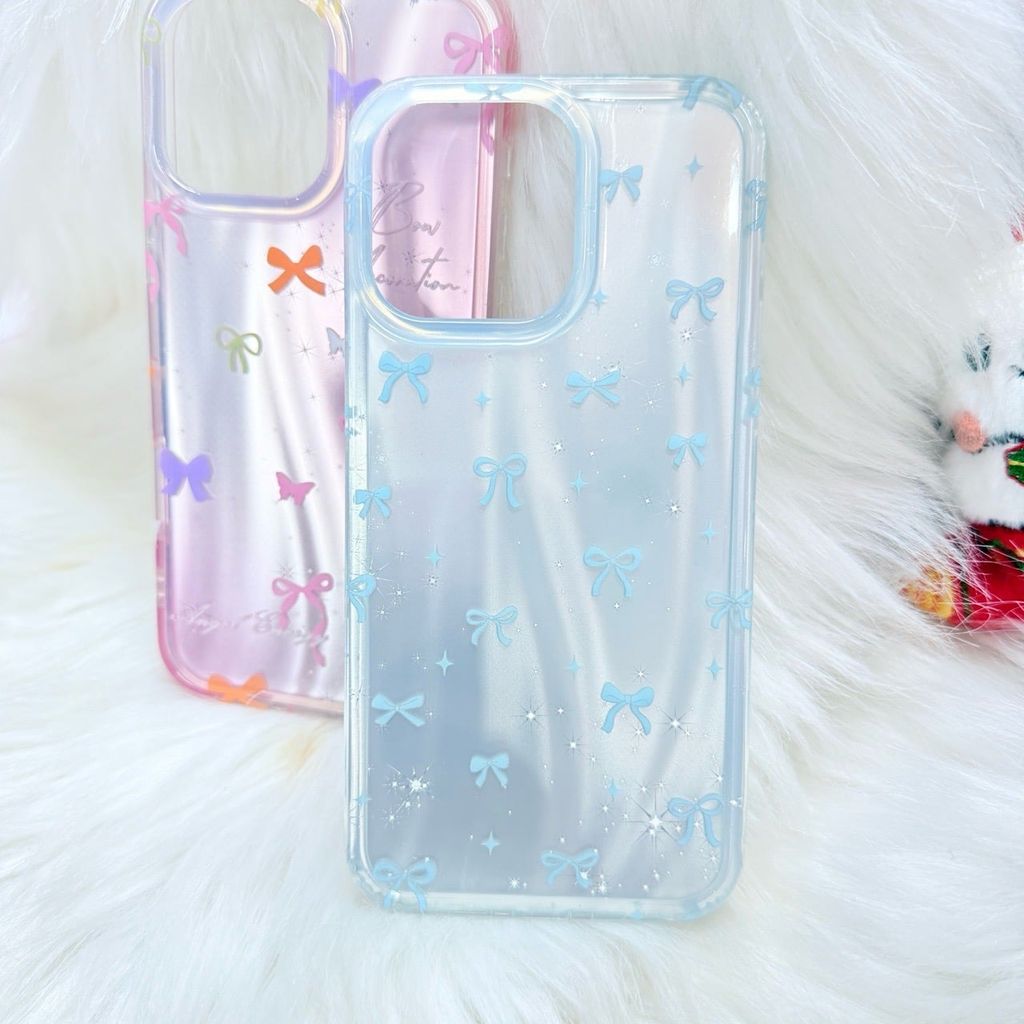 Case Ốp điện thoại iPhone Nơ Xanh Dương Hologram Bling Bling iPhone 13/14/15/16/Pro/Promax