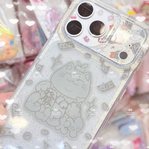 Case Ốp điện thoại iPhone Mèo May Mắn, Tài Lộc Trong Kim Tuyến Bạc iPhone 12/13/14/15/16/17Pro/Promax - TẾT