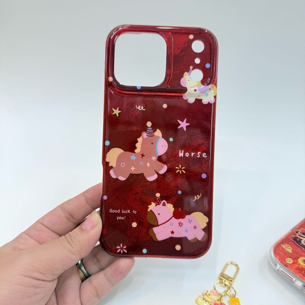 Case Ốp điện thoại iPhone Ngựa Good Luck To You Ánh Xà Cừ Đỏ iPhone 13/14/15/16/17Pro/Promax- TẾT