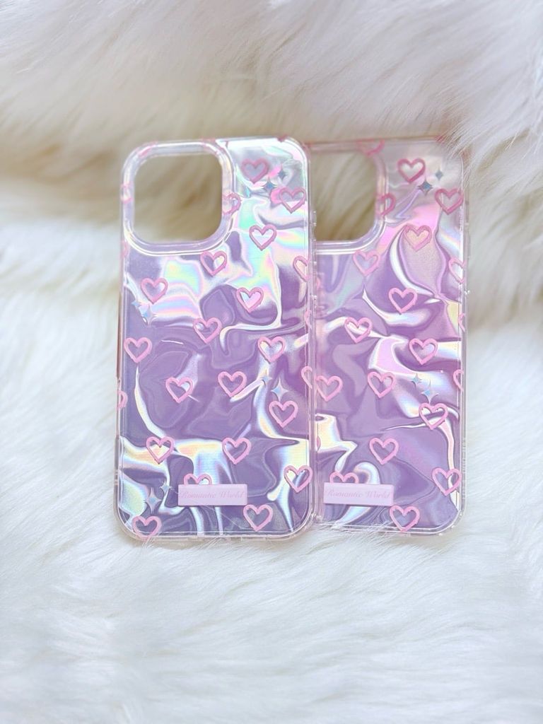 Case Ốp điện thoại iPhone Tim Hồng Ánh Bạc Hồng Hologram iPhone 12/13/14/15/16/Pro/Promax