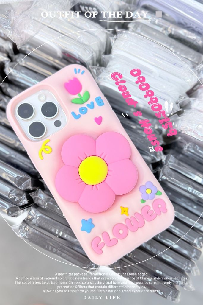 Case Ốp điện thoại iPhone Hoa kèm Popsocket Su dẻo 3D Nổi iPhone 11/12/13/14/15/Plus/Pro/Promax