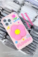 Case Ốp điện thoại iPhone Hoa kèm Popsocket Su dẻo 3D Nổi iPhone 11/12/13/14/15/Plus/Pro/Promax