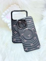 Case Ốp điện thoại iPhone Prettybow Nơ Hồng Nền Đen Pastel Magsafe iPhone 17/16/15/14/13/12/Pro/Promax