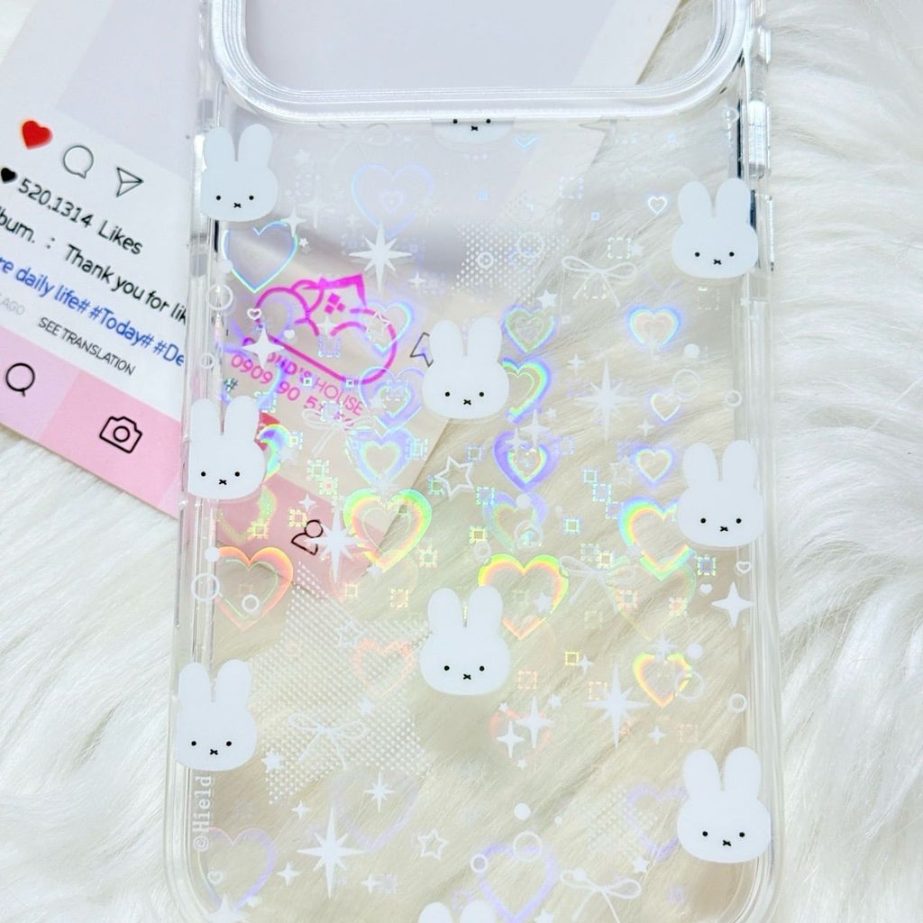 Case Ốp điện thoại iPhone Bling Bling ánh tim bé Thỏ kute viền camera lấp la lấp lánh iPhone 13/14/15/16/17Pro/Promax