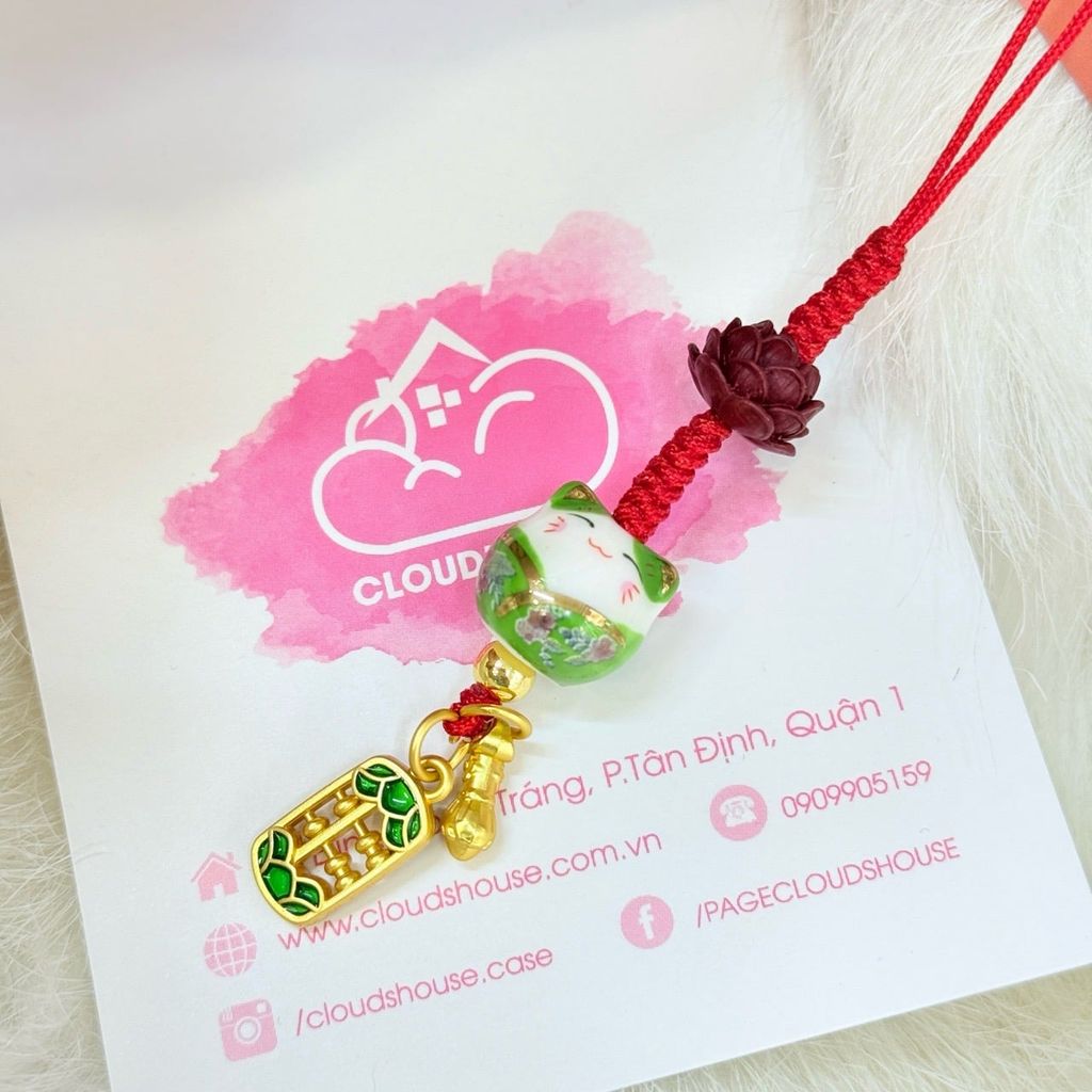 Móc Treo Điện Thoại Mèo Thần Tài Mèo Lớn Mèo Nhỏ – Phụ Kiện Trang Trí Nhiều Màu Kèm Hoa Sen & Charm