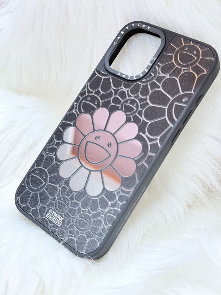 Case Ốp Điện thoại iPhone Hoa Cười Gương Nền Đen x Murakami Flower Mirror CaseTify iPhone 17/16/Promax