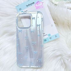 Case Ốp điện thoại iPhone Nơ Xanh Dương Hologram Bling Bling iPhone 13/14/15/16/Pro/Promax