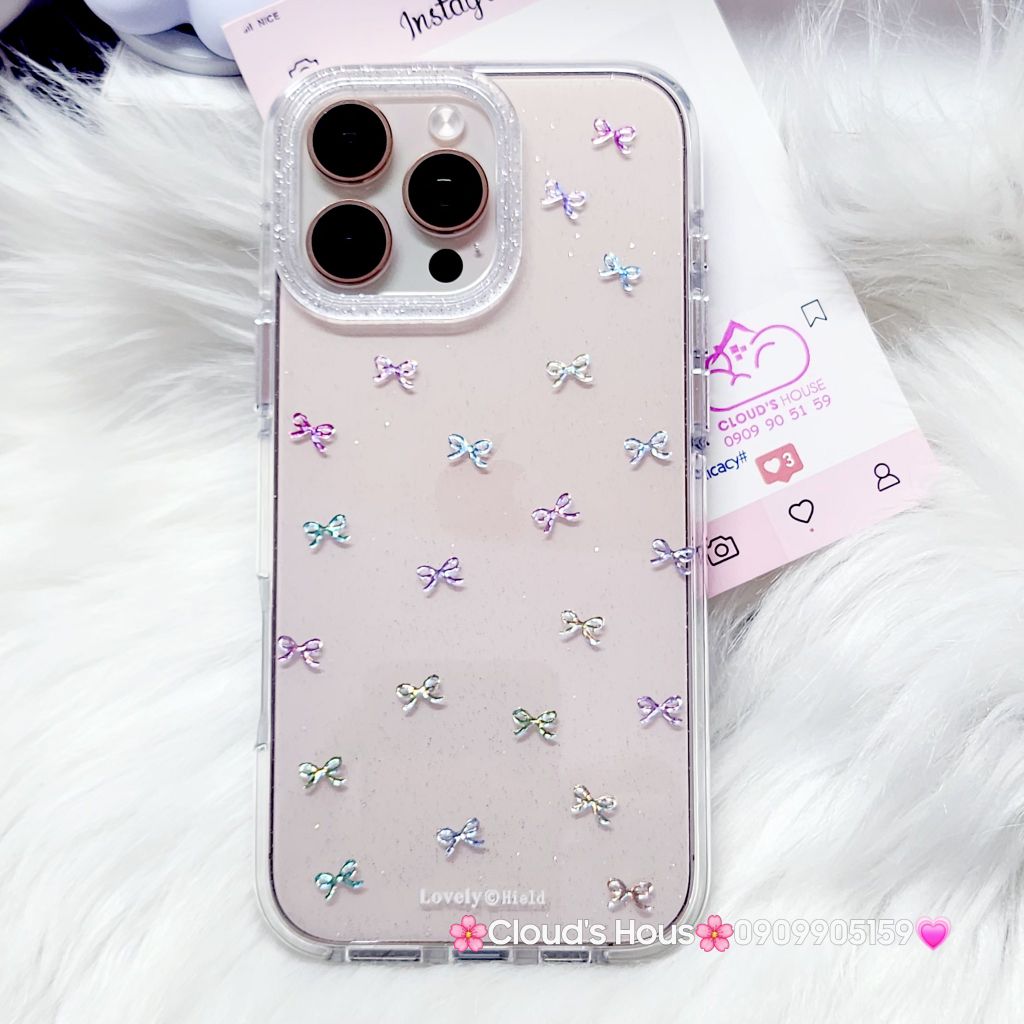 Case Ốp điện thoại iPhone Bling Bling Nơ nhiều màu kute viền camera lấp la lấp lánh iPhone 13/14/15/16/17Pro/Promax