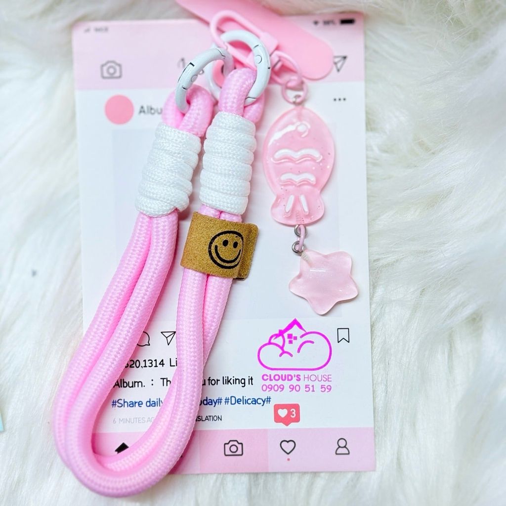 Dây đeo ngắn móc tay chất dù giữ điện thoại màu phối trơn ( DÂY NGẮN) - kèm móc hoạt hình các mẫu