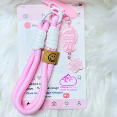 Dây đeo ngắn móc tay chất dù giữ điện thoại màu phối trơn ( DÂY NGẮN) - kèm móc hoạt hình các mẫu