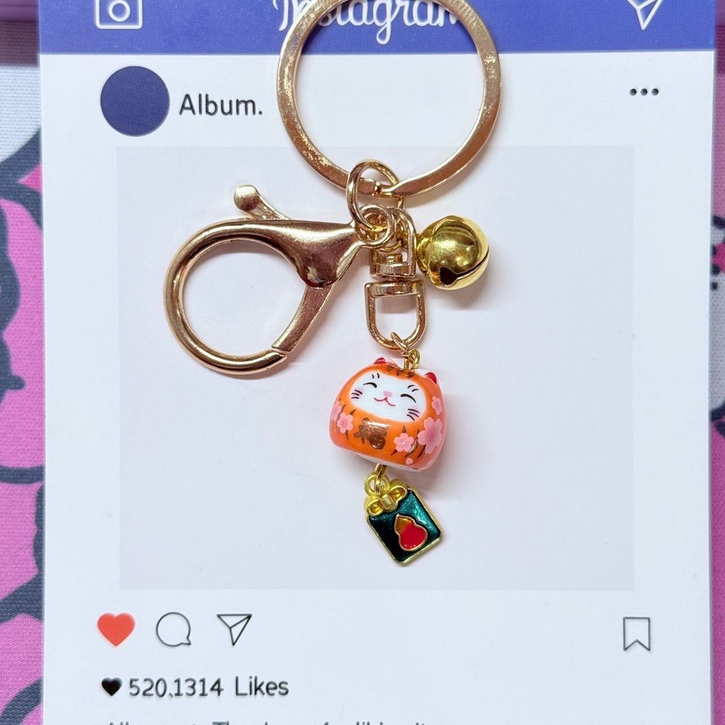 Móc Khóa Móc Treo Mèo Móc Túi Phụ Kiện Đẹp Mèo Thần Tài Mini Có Chuông, chất liệu kim loại Đài Loan (TAIWAN)