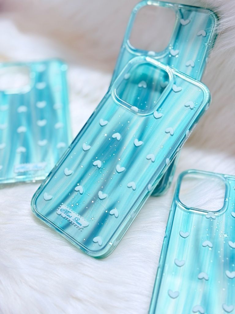 Case Ốp điện thoại iPhone Trái Tim Xanh (Blue Love) Hologram Bling Bling iPhone 13/14/15/16/Pro/Promax