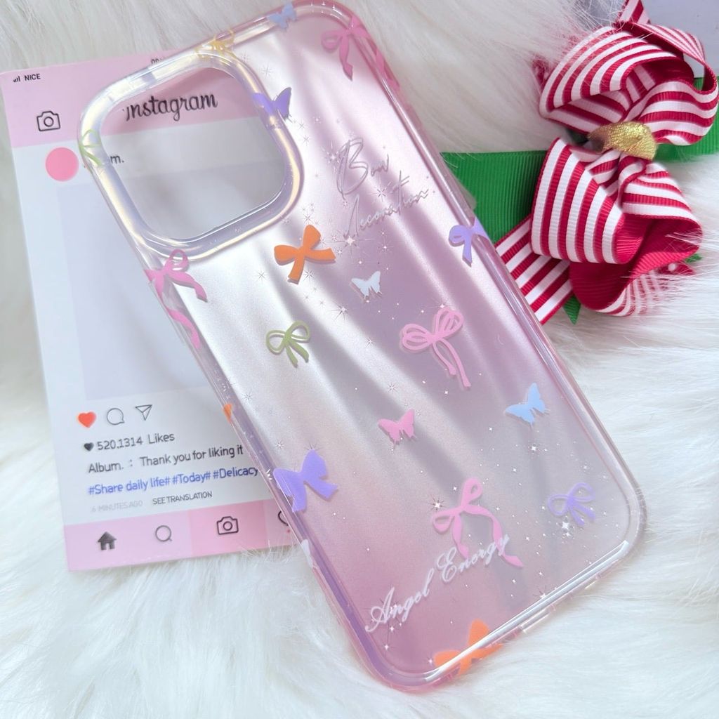 Case Ốp điện thoại iPhone Nơ Nhiều Màu Angel Energy Hologram Bling Bling iPhone 13/14/15/16/Pro/Promax