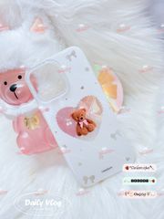 Case Ốp điện thoại iPhone Trắng Gấu Nâu Nơ Sao Cherry Freedom Có Nút Control Viền Camera Bling Bling iPhone 13/14/15/16/17Pro/Promax