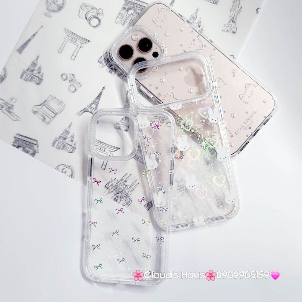 Case Ốp điện thoại iPhone Bling Bling ánh tim bé Thỏ kute viền camera lấp la lấp lánh iPhone 13/14/15/16/17Pro/Promax