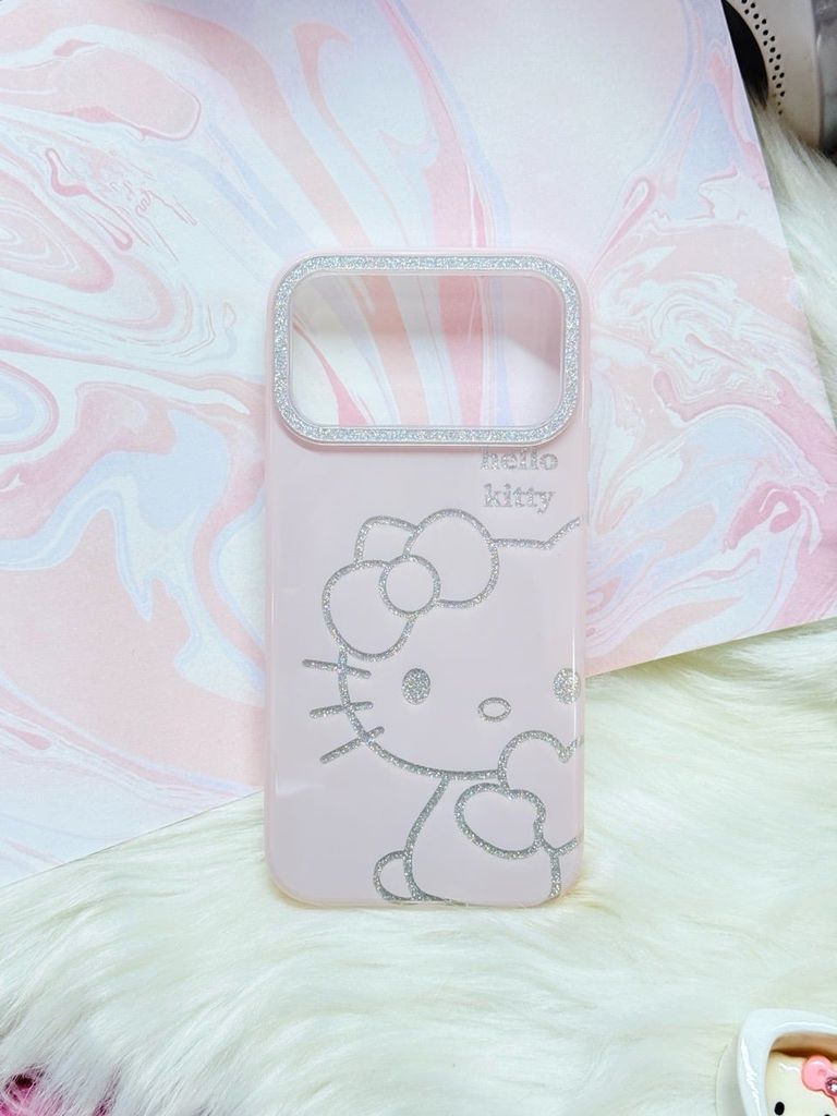 Case Ốp điện thoại iPhone Hello Kitty Hồng Nhạt Viền Camera Bling Bling iPhone 17/Pro/Promax