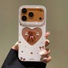 Case Ốp điện thoại iPhone Trắng Gấu Nâu Nơ Sao Cherry Freedom Có Nút Control Viền Camera Bling Bling iPhone 13/14/15/16/17Pro/Promax