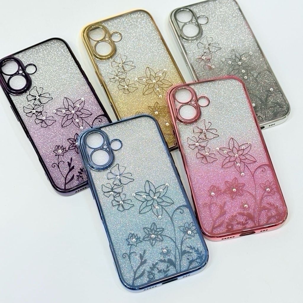 Case Ốp điện thoại iPhone TRong 2in1 Bling Bling Viền Xi iPhone 15/16/Plus