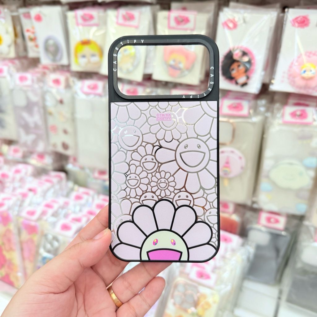 Case Ốp Điện thoại iPhone Hoa Cười Nền Hồng x Murakami Flower Mirror CaseTify iPhone 17/16/Promax