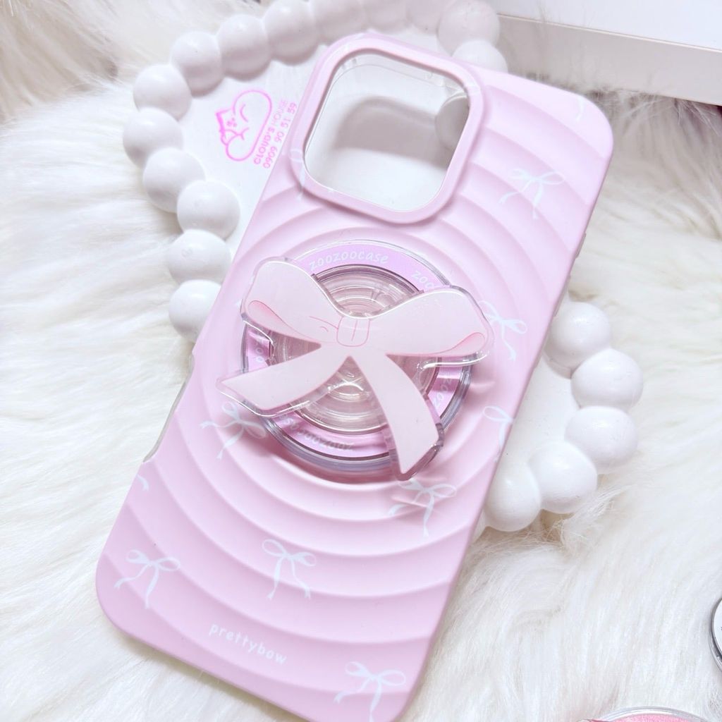 Case Ốp điện thoại iPhone Prettybow Nơ Trắng Nền Hồng Magsafe iPhone 17/16/15/14/13/12/Pro/Promax
