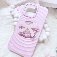 Case Ốp điện thoại iPhone Prettybow Nơ Trắng Nền Hồng Magsafe iPhone 17/16/15/14/13/12/Pro/Promax