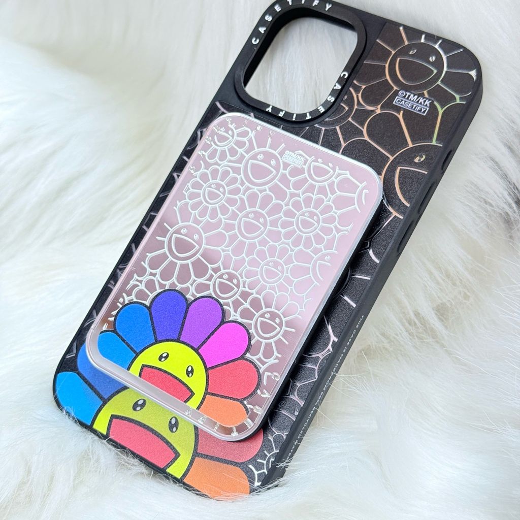 Case Ốp Điện thoại iPhone Hoa Cười Nhiều Màu Nền Đen x Murakami Flower Mirror CaseTify iPhone 17/16/Promax