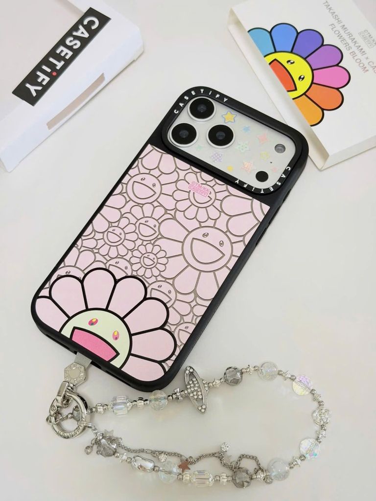 Case Ốp Điện thoại iPhone Hoa Cười Nền Hồng x Murakami Flower Mirror CaseTify iPhone 17/16/Promax
