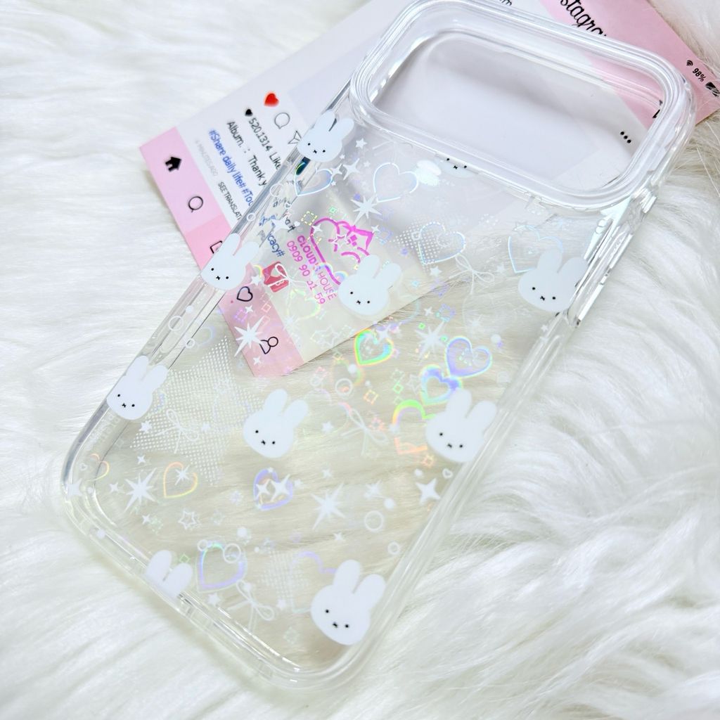 Case Ốp điện thoại iPhone Bling Bling ánh tim bé Thỏ kute viền camera lấp la lấp lánh iPhone 13/14/15/16/17Pro/Promax