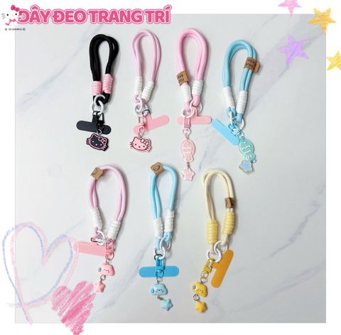 Dây đeo ngắn móc tay chất dù giữ điện thoại màu phối trơn ( DÂY NGẮN) - kèm móc hoạt hình các mẫu