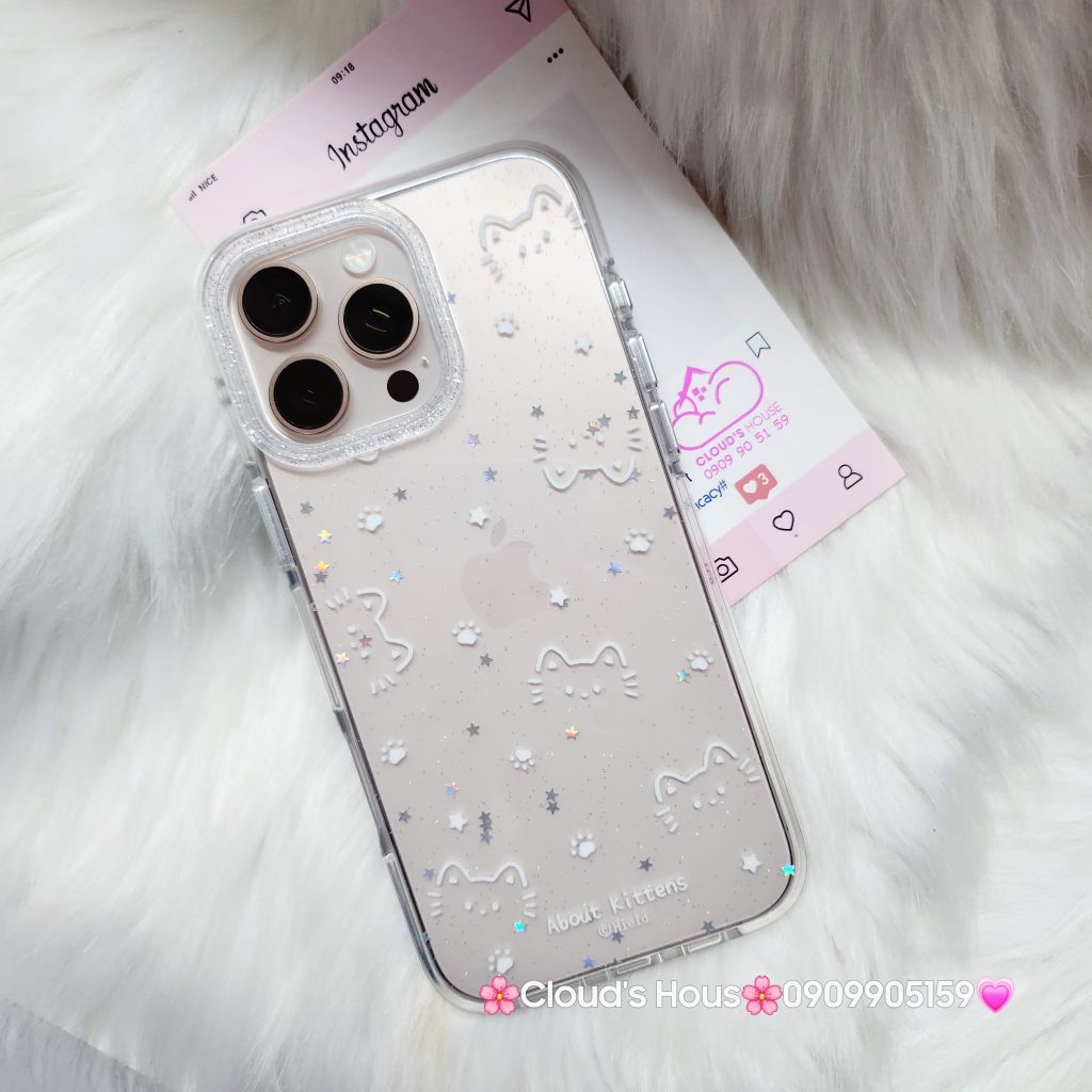 Case Ốp điện thoại iPhone Bling Bling Meomeo bé Mèo kute viền camera lấp la lấp lánh iPhone 13/14/15/16/17Pro/Promax