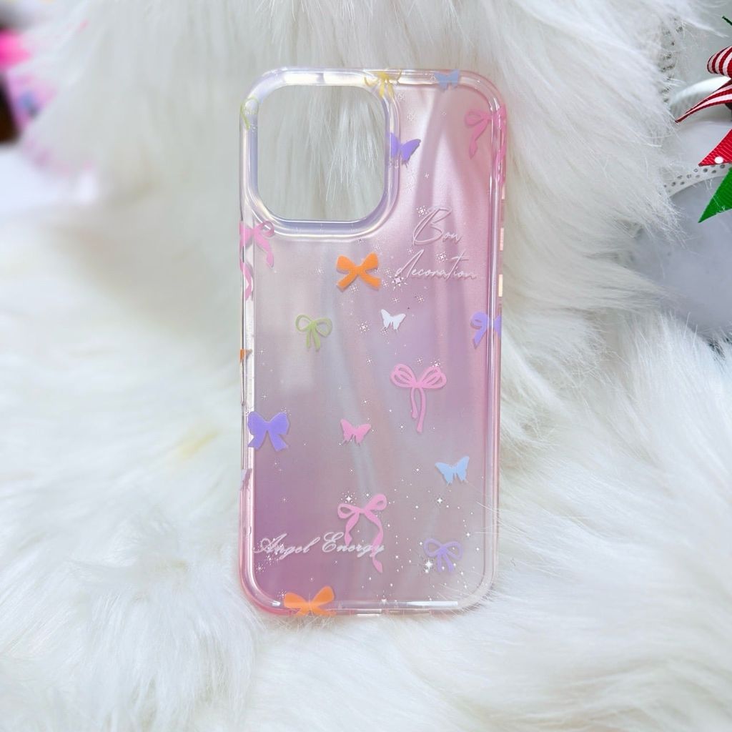Case Ốp điện thoại iPhone Nơ Nhiều Màu Angel Energy Hologram Bling Bling iPhone 13/14/15/16/Pro/Promax