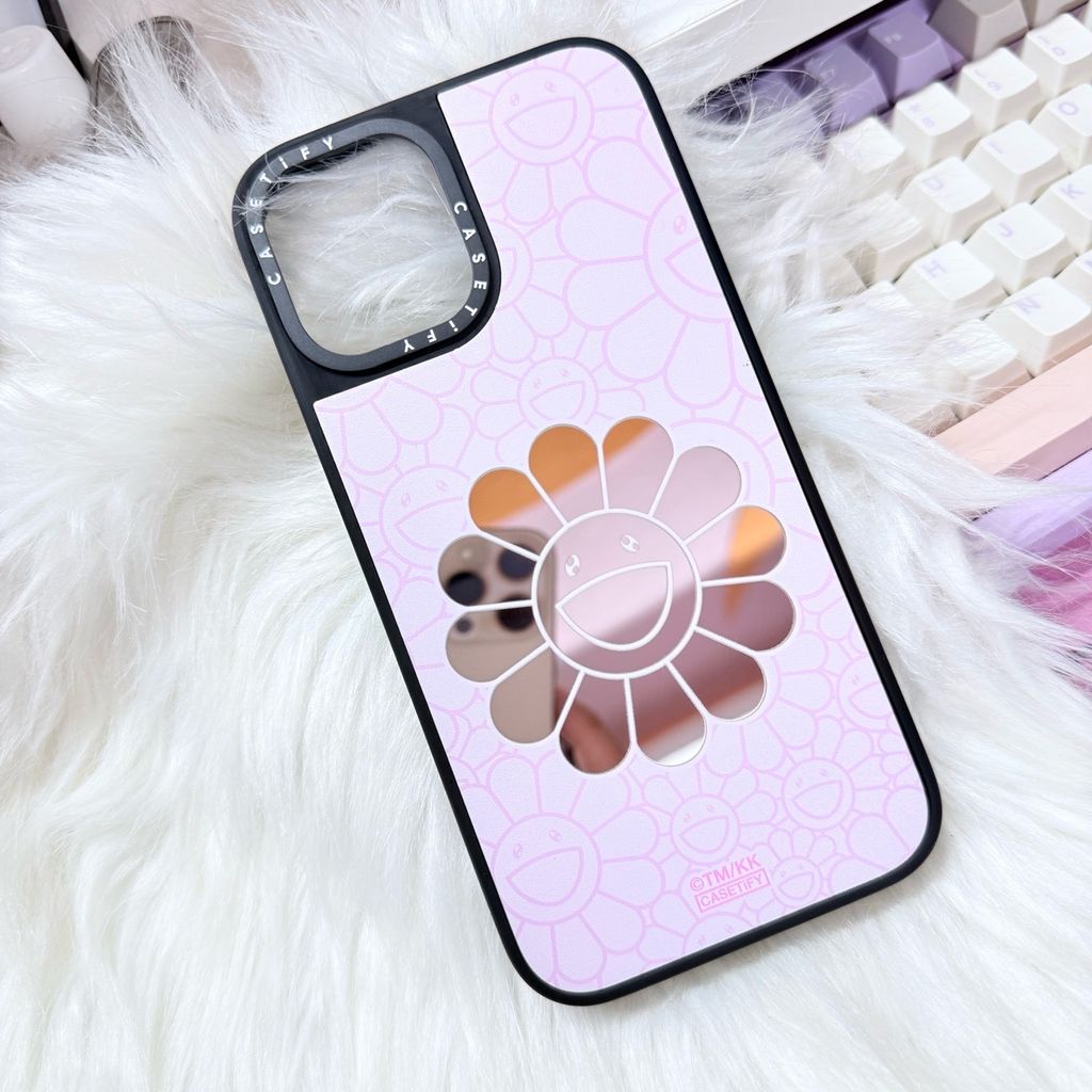 Case Ốp Điện thoại iPhone Hoa Cười Gương Nền Hồng x Murakami Flower Mirror CaseTify iPhone 17/16/Promax