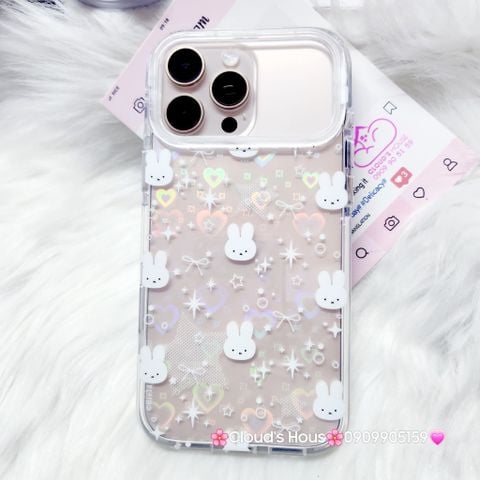 Case Ốp điện thoại iPhone Bling Bling ánh tim bé Thỏ kute viền camera lấp la lấp lánh iPhone 13/14/15/16/17Pro/Promax