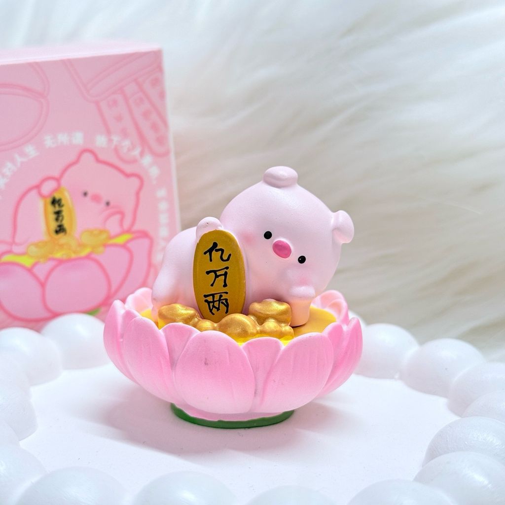 Set Bộ mô hình heo giác ngộ tụng kinh cute trang trí bàn làm việc để xe oto, đồ chơi vô tri để bàn dễ thương